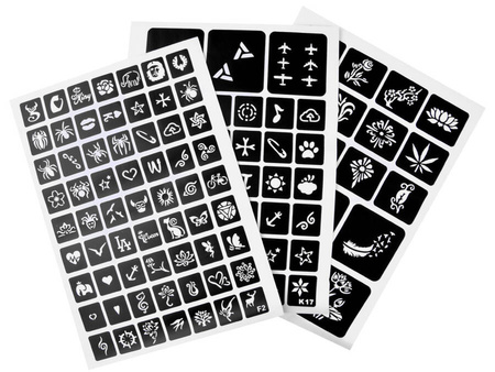 Duży zestaw do tatuaży brokatowych (szablony, pędzle, klej, brokaty)