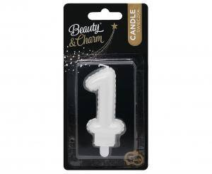 Świeczka urodzinowa cyfra 1 jak balon foliowy perłowa biała, 7 cm