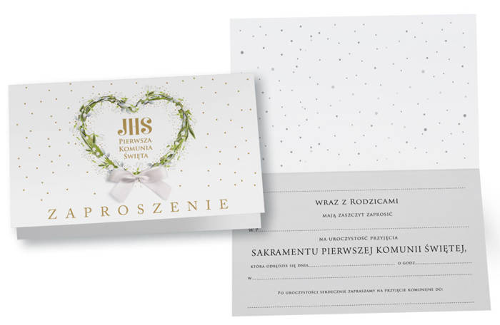 Zaproszenia I Komunia Święta serce 17 x 10 cm 5 szt.
