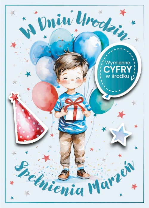 Kartka urodzinowa dla chłopca wymienne cyfry 1 szt.