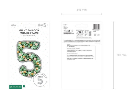 Szablon Forma foliowa do balonów cyfra 5 srebrna, 126 cm