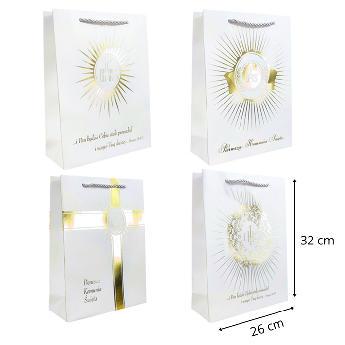 Torebka prezentowa Pierwsza Komunia Święta rozmiar M 32x26x10 cm MIX wzorów