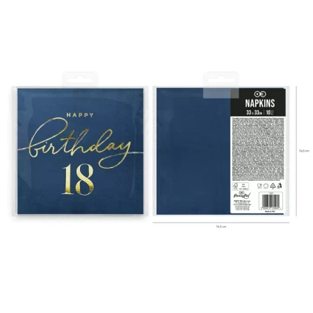 Serwetki papierowe 18 URODZINY granatowe 33 x 33 cm 10 szt.