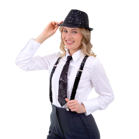 Krawat cekinowy czarny 36 cm na Sylwestra i karnawał