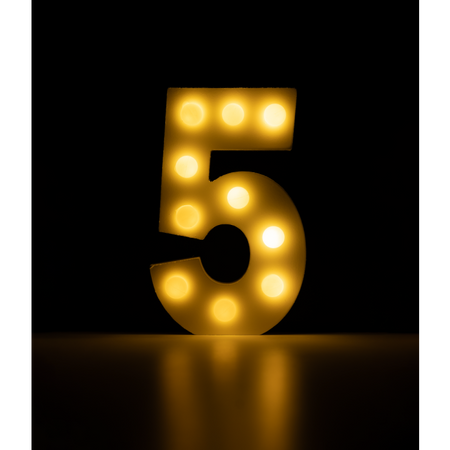 Świecąca Cyfra LED "5" Light Letter, drewniana biała 17x12 cm