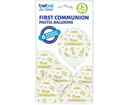 Balony gumowe Komunia Święta First Communion 6 szt. 12"