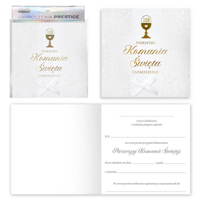 Zaproszenia Pierwsza Komunia Święta kwadrat 14,5 cm 5 szt.
