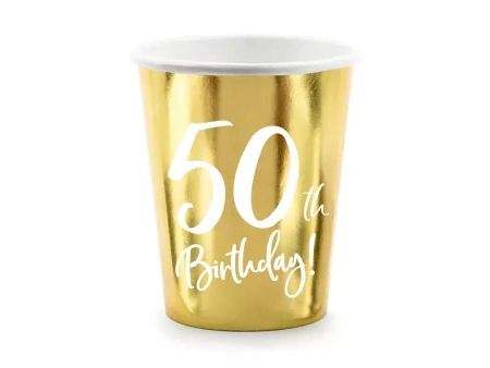 Kubeczki papierowe 50th Birthday złote 220 ml 6 szt.