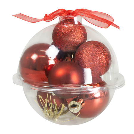 Bombki choinkowe czerwone w ozdobnej kuli (9 szt.)