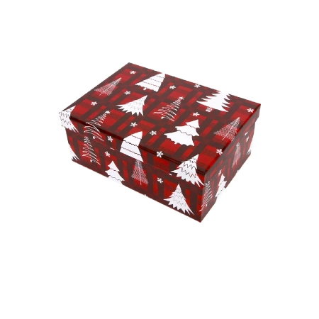 Pudełko prezentowe świąteczne czerwone - białe choinki