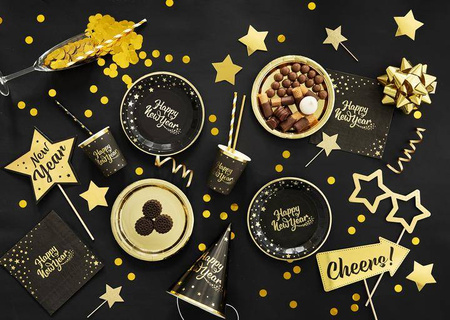 Talerzyki papierowe Happy New Year Sylwester 18 cm 6 szt.