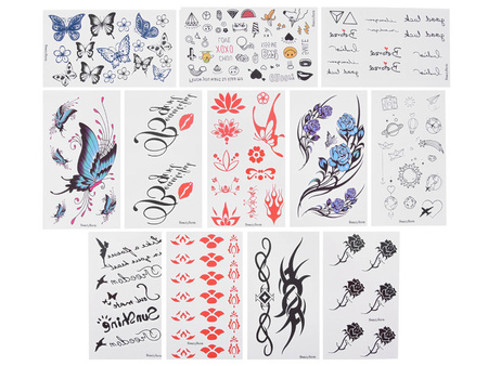 Zestaw do tatuaży brokatowych XL (szablony, pędzle, klej, tatuaże, brokaty)