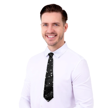 Krawat cekinowy czarny 36 cm na Sylwestra i karnawał