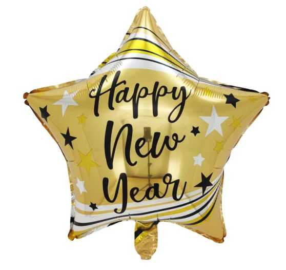 Happy New Year balon foliowy sylwestrowy GWIAZDKA złota 18 cali