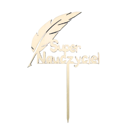 Topper na tort Super Nauczyciel drewniany