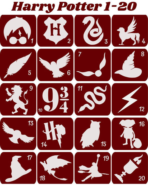 Szablony do tatuaży brokatowych tematyczne 20 szt. Harry Potter