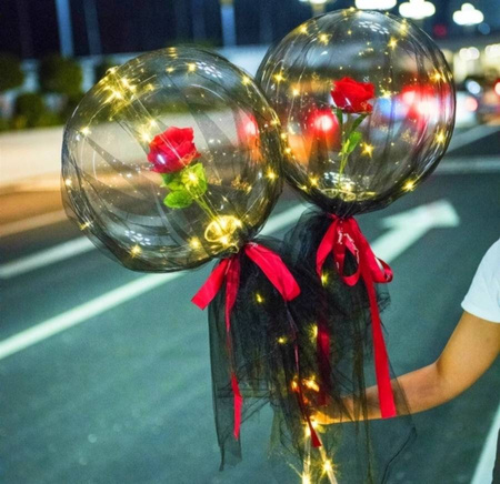 Zestaw Balon LED z różą i ozdobami na Walentynki