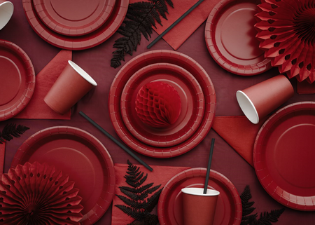 Kubeczki papierowe jednokolorowe ciemny czerwony 250ml 6 szt. PartyDeco