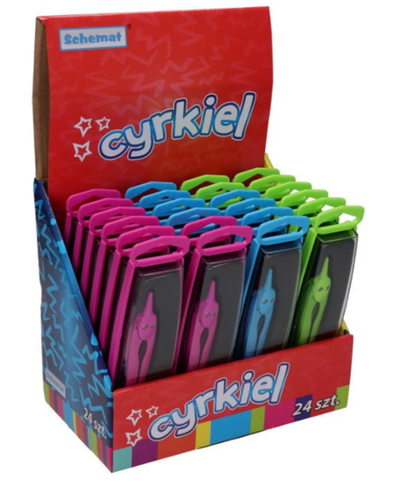 Cyrkiel kolorowy z rysikiem, plastikowe etui