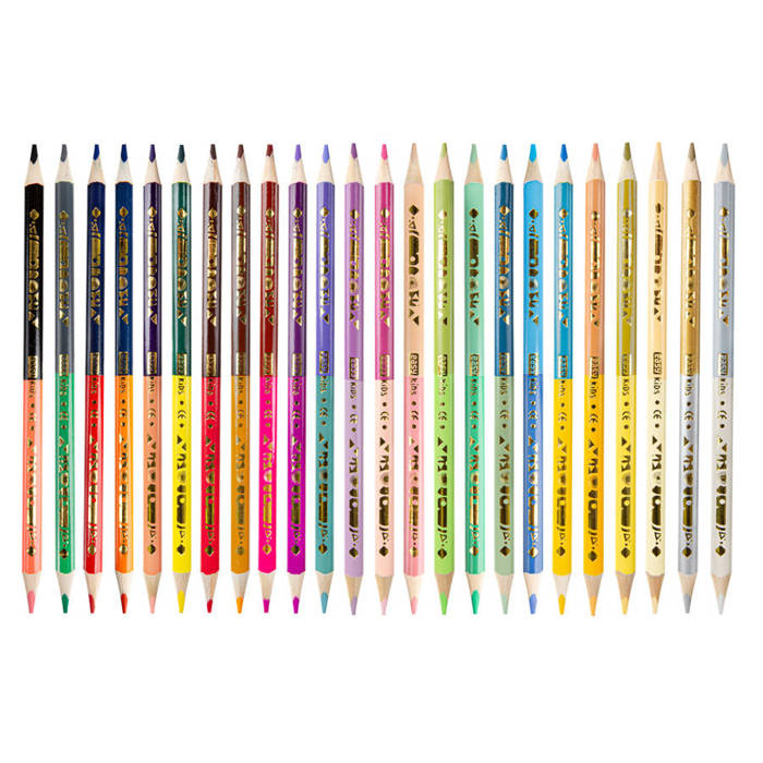 Kredki drewniane dwustronne trójkątne Easy 24 szt (48 kolorów)