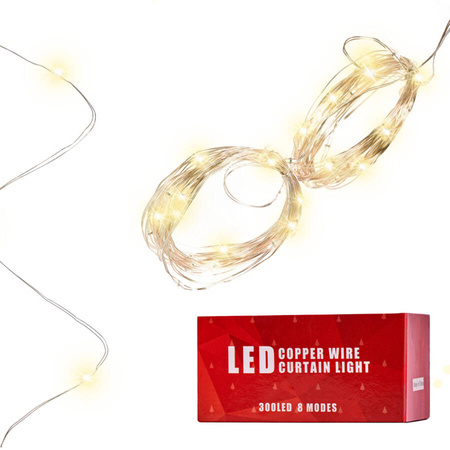 Lampki LED kurtyna druciki 3x3 m ciepły biały 300 LED