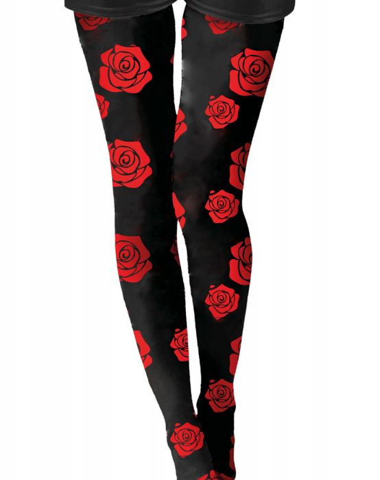 Rajstopy pończochy czarne w czerwone róże Halloween Catrina