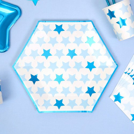 Talerzyki papierowe gwiazdki metaliczne sześciokąt rozm.L 8 szt
