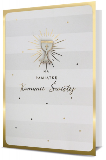 Kartka karnet Komunia na pamiątkę Komunii Świętej z przypinką kielich