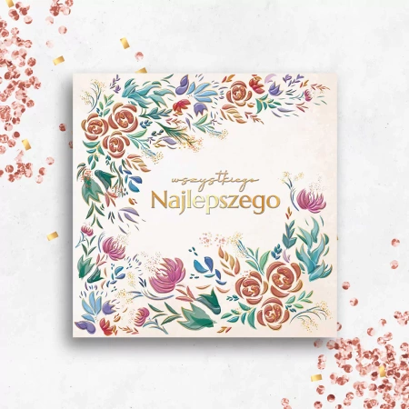 Kartka z życzeniami Wszystkiego Najlepszego Kwiaty Retro 1 szt.