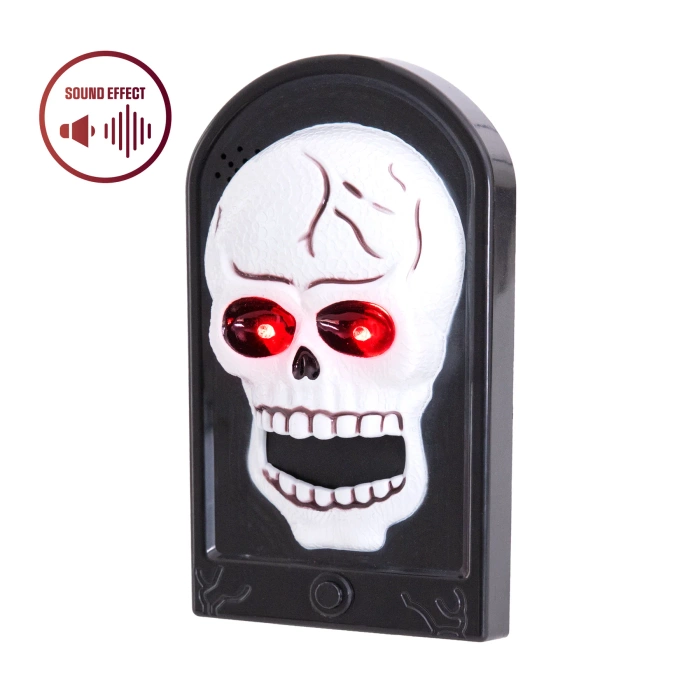 Dzwonek do drzwi Halloween 19,5x11 cm z dźwiękiem i światłem Czaszka