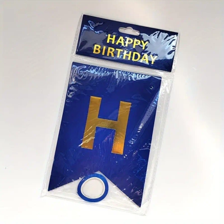 Baner urodzinowy girlanda granatowa "Happy Birthday" Złote litery 180 cm