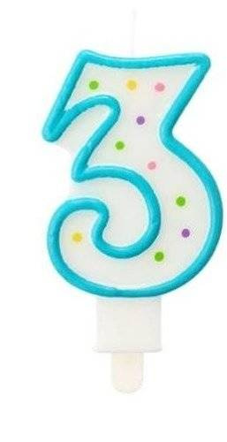Świeczka urodzinowa "3" kropeczki niebieska