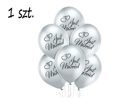 Balon gumowy JUST MARRIED 12 cali chrome 1 szt.