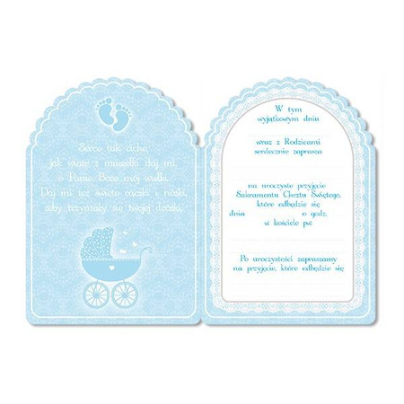 Zaproszenia Chrzest Święty Wózeczek 10 szt.