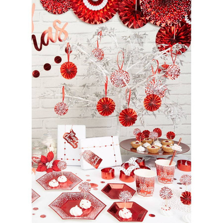 Talerzyki papierowe Czerwony w białe kropki sześciokąt rozm. M 8 szt