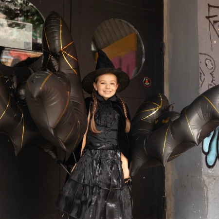 Nietoperz balon foliowy czarny ze złotym zdobieniem 85x150 cm