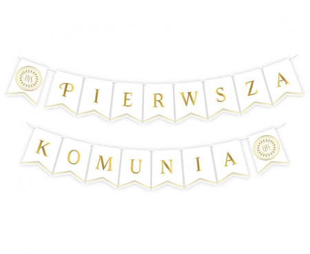 Baner girlanda biało-złota I KOMUNIA ŚWIĘTA 2 x 300 cm