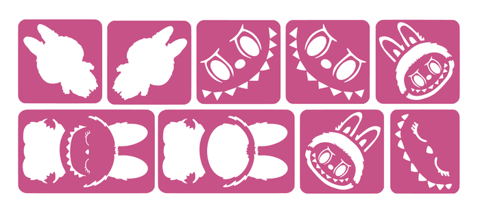 Szablony do tatuaży brokatowych ZESTAW 9 szt. Monster mix (jak Labubu)