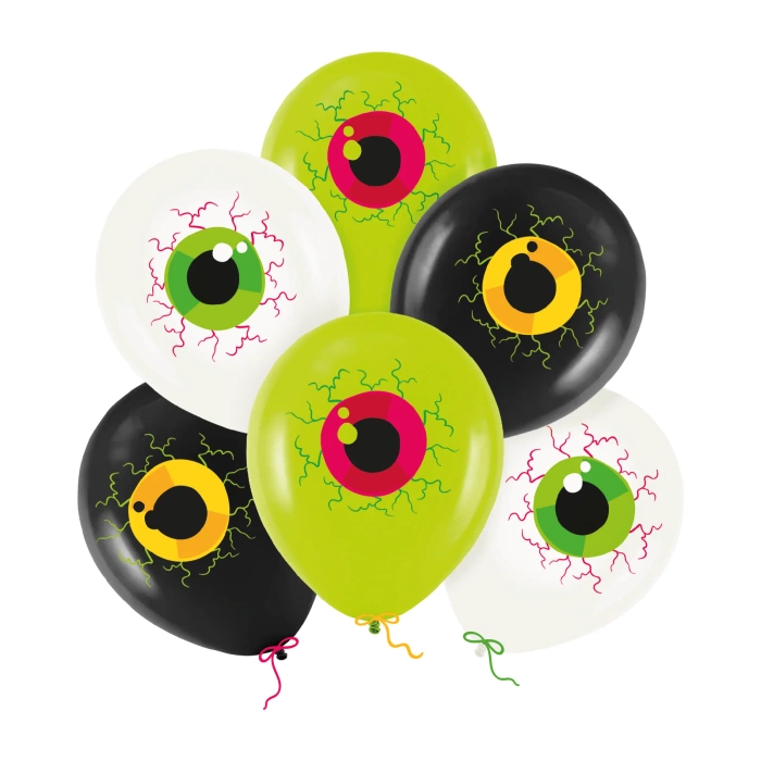 Balony gumowe Halloween Oczy Oko 12 cali zestaw 6 szt.