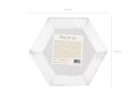 Talerzyki papierowe Happy New Year Sylwester 20 cm 6 szt.