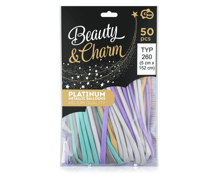 Balony do modelowania Chrome platynowe Q260 Beauty&Charm 50 szt. MIX