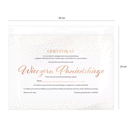 Certyfikat na Wieczór Panieński dla Panny Młodej A4