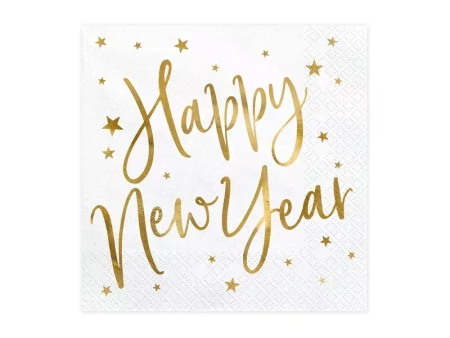 Serwetki białe Happy New Year 33x33 cm
