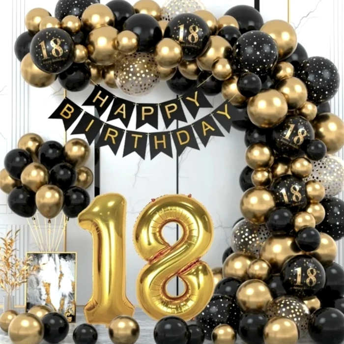 GIRLANDA BALONOWA na 18 urodziny złoto czarna 89 szt.