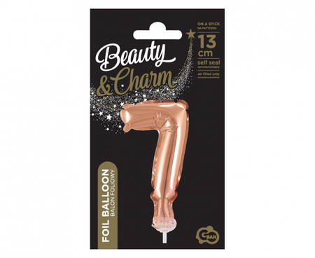 BALON foliowy CYFRA na patyczku ZŁOTY RÓŻ 13 cm