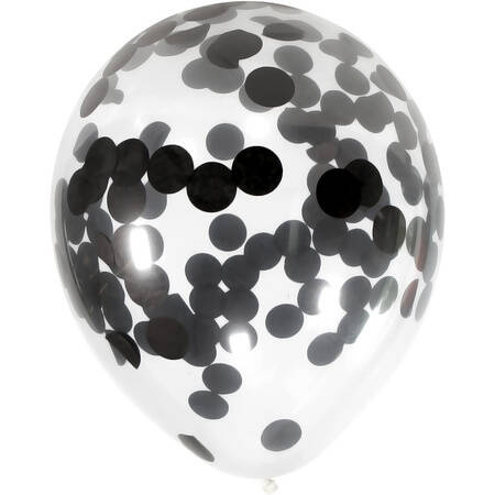 Balon przeźroczysty konfetti METALICZNE foliowe czarne 1 szt.