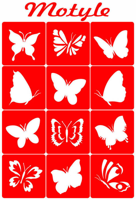 Szablony do tatuaży brokatowych Zestaw Motyle 1 12 szt.