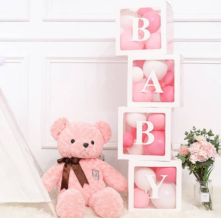 Zestaw pudełek 30 cm na balony BOX DEKORACYJNY litery BABY 4 szt.