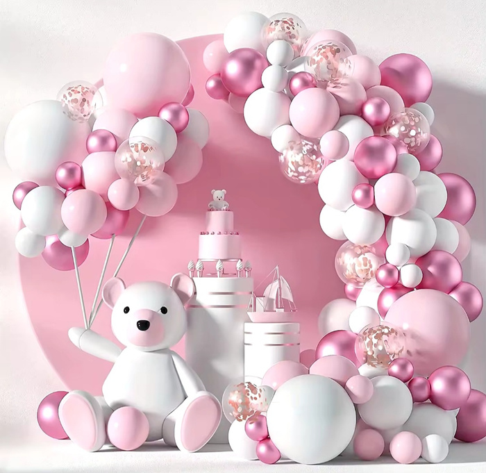 GIRLANDA BALONOWA 116 szt. różowo biała