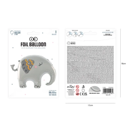 Balon foliowy Słoń słonik szary 59x57cm
